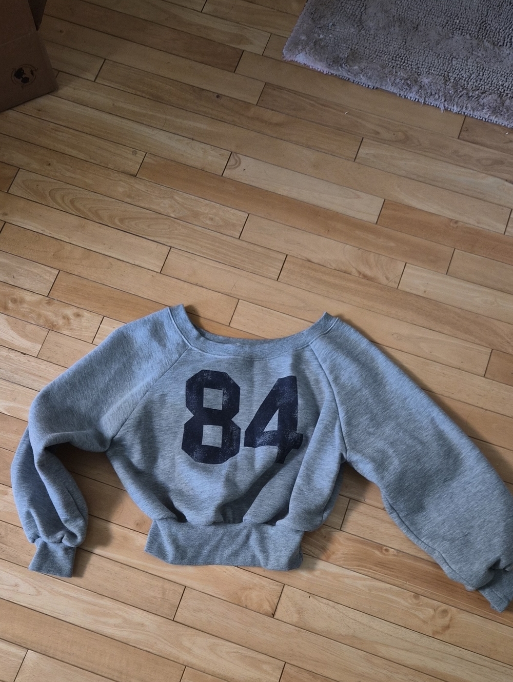 Women's Gray Cropped Sweatshirt with 84 Graphic